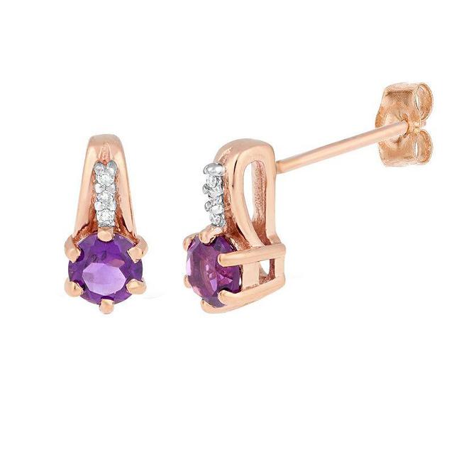 Gemminded 10k Rose Gold Amethyst & Diamond Accent Earrings, Womens Product Image