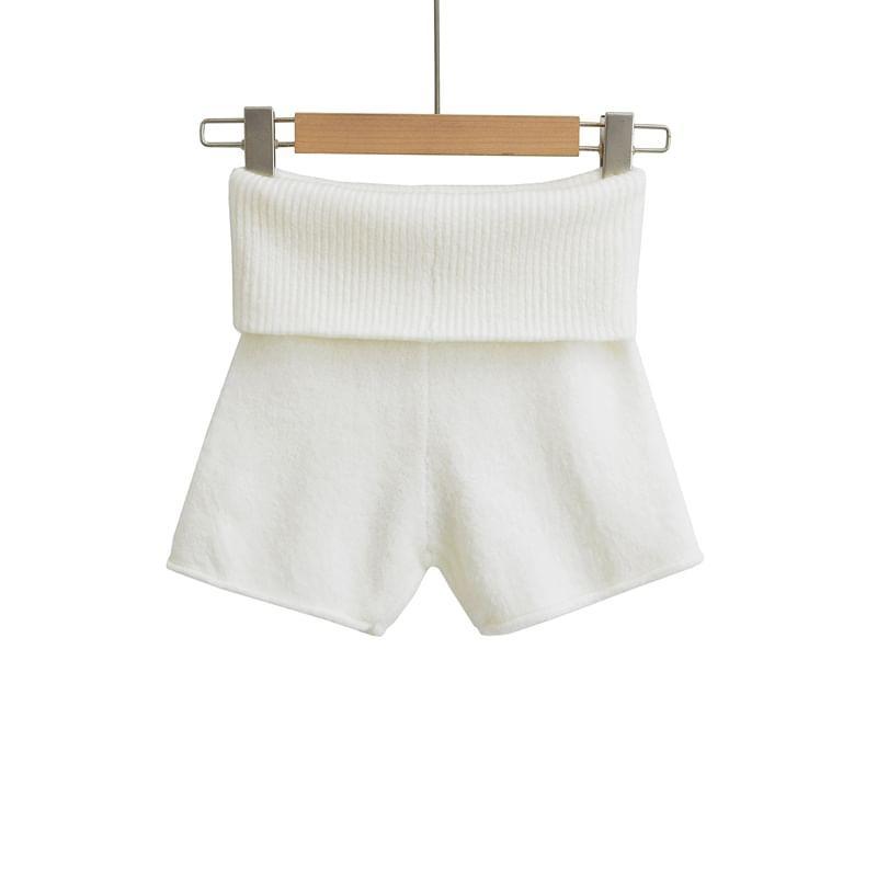 High Waist Plain Knit Shorts Product Image