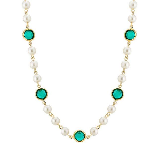 2028 Gold-Tone Imitation Pearl with Dark Green Channels 16 Adjustable Necklace Product Image