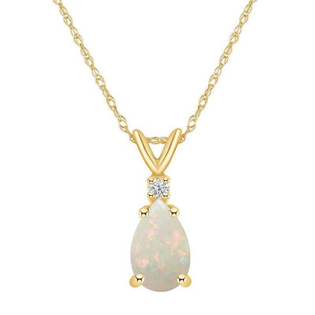 Celebration Gems 14k Gold Pear Shaped Peridot & Diamond Accent Pendant Necklace, Womens Product Image