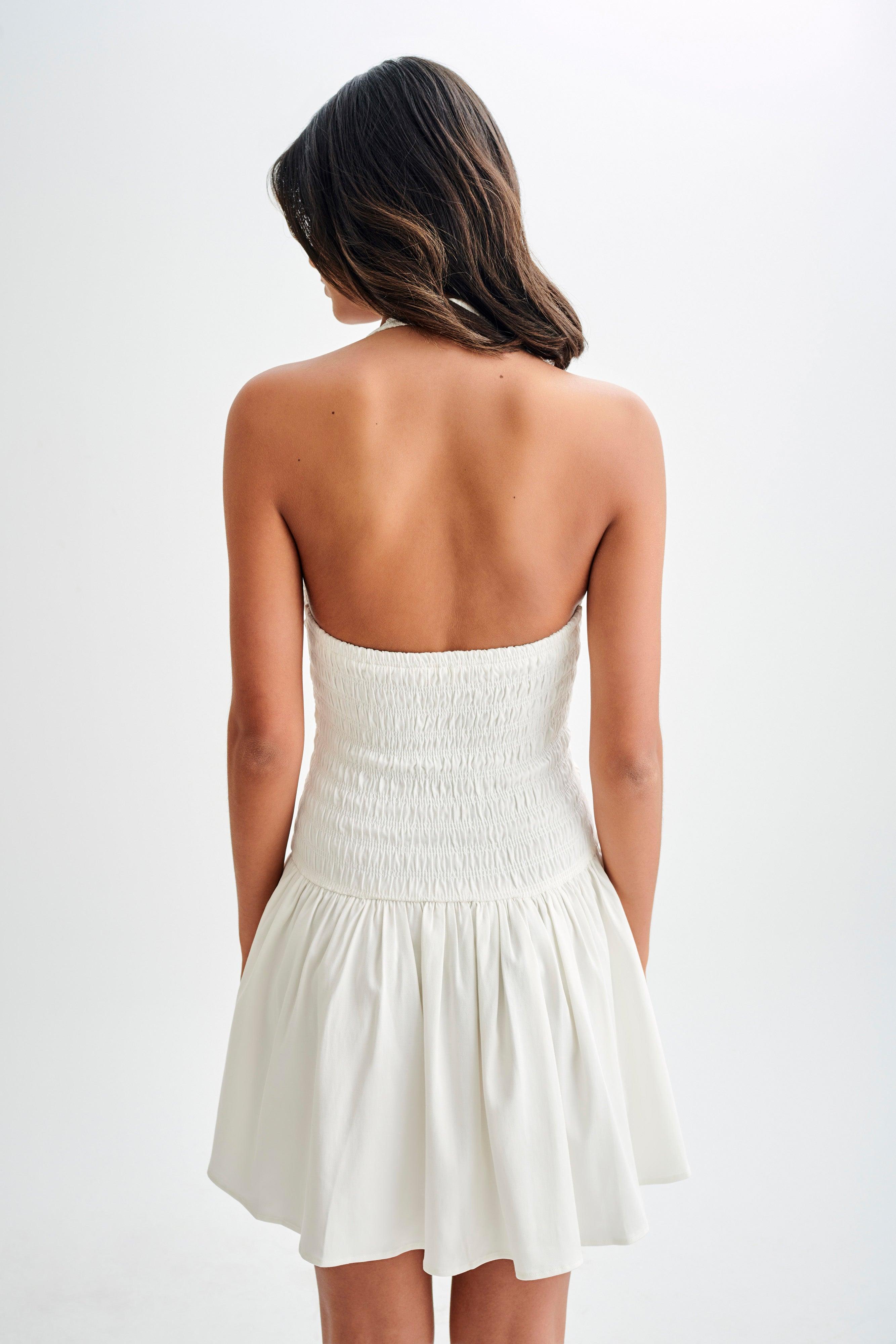 Shelley Cotton Shirred Halter Mini Dress - White Product Image