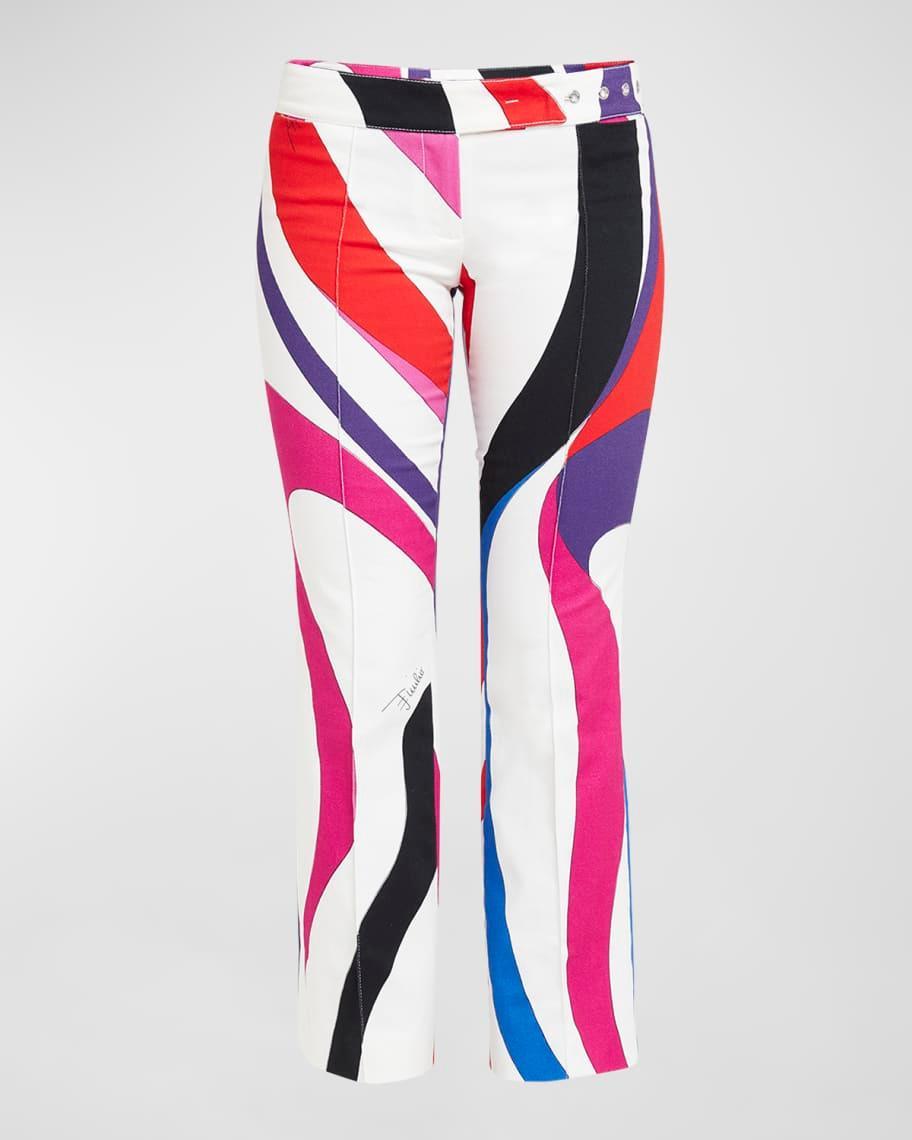 Low-Rise Swirl-Print Pintuck Slim-Leg Ankle Trousers Product Image