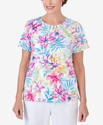 Womens Alfred Dunner Floral Leaf Side Tie Short Sleeve Tee Product Image