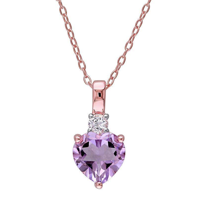 Stella Grace 18k Rose Gold Over Silver Rose de France Amethyst Heart Pendant Necklace, Womens Multicolor Product Image