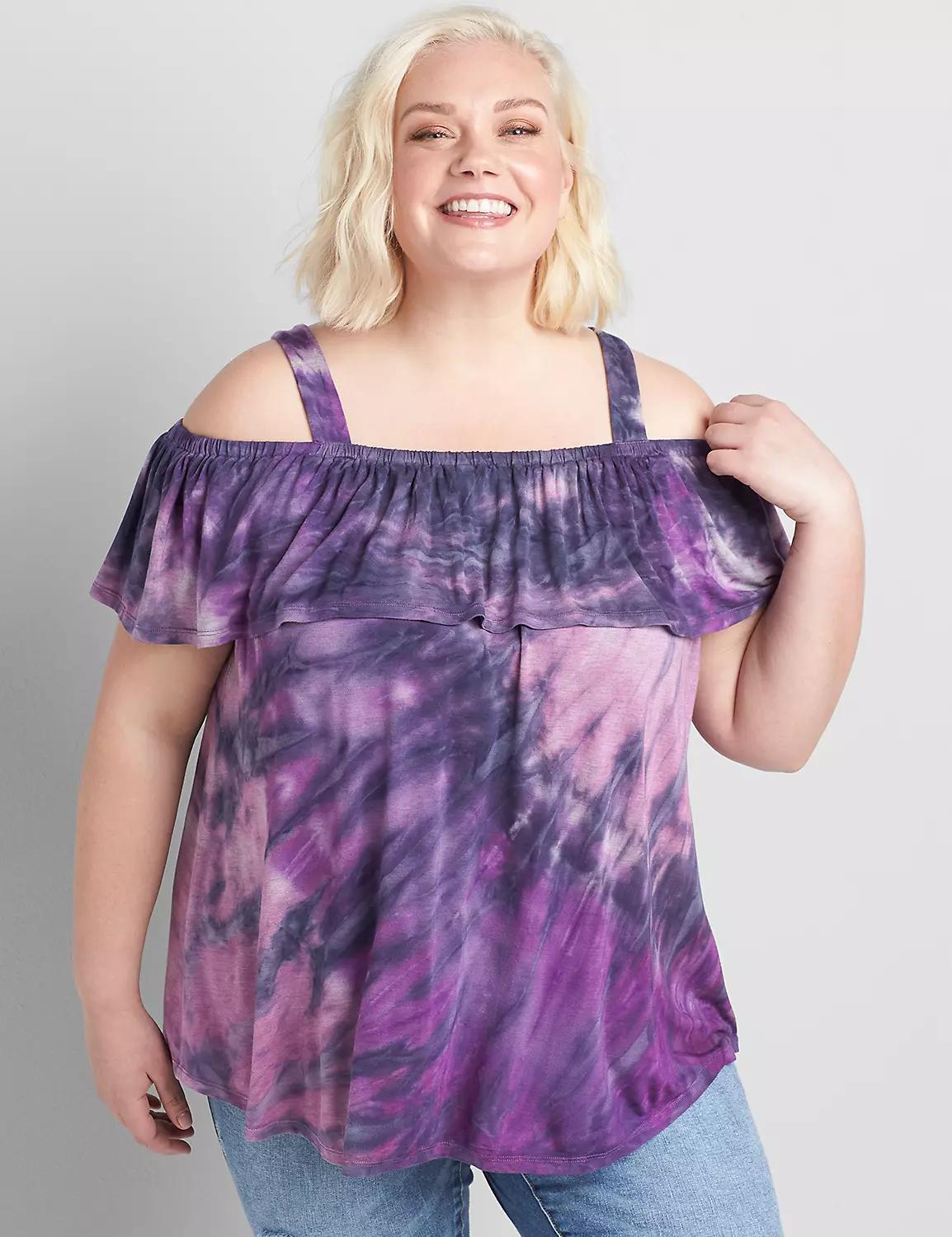 Tie-Dye Cold-Shoulder Swing Top Product Image