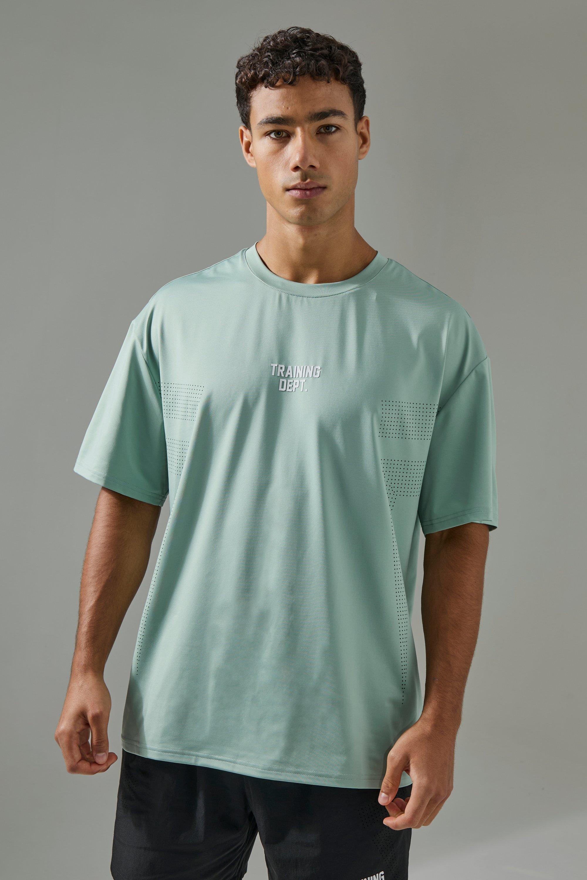 Mens Green Man Active Training Dept Perforated Performance Oversized T-shirt, Green Product Image