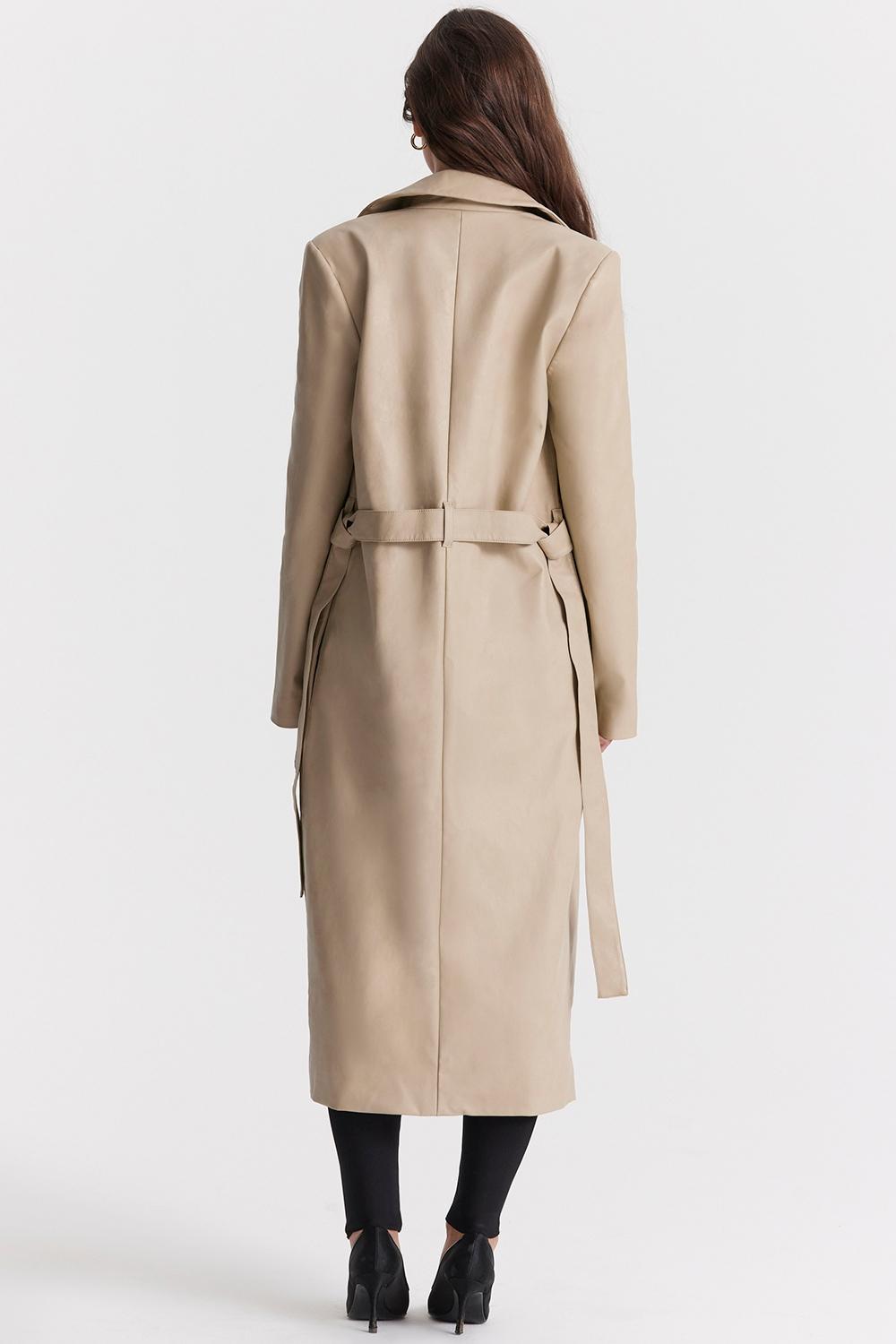 Ariel Beige Vegan Leather Trench Coat Product Image