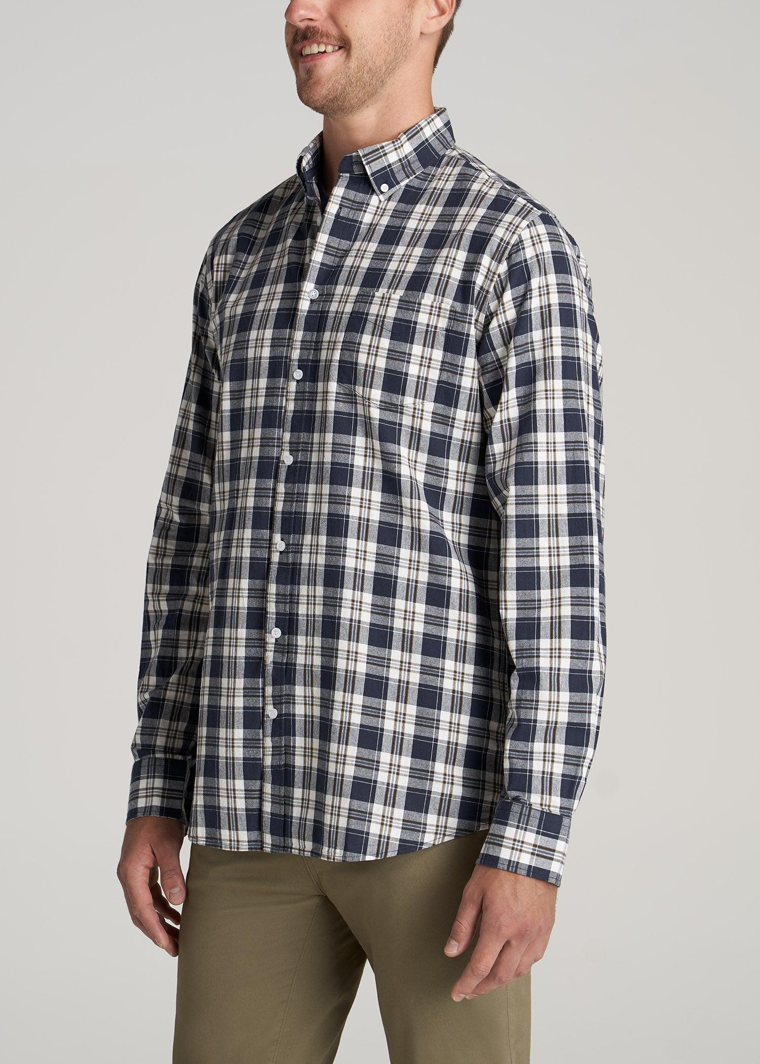 Soft-Wash Button-Up Shirt for Tall Men in Navy and Oak Plaid Male Product Image