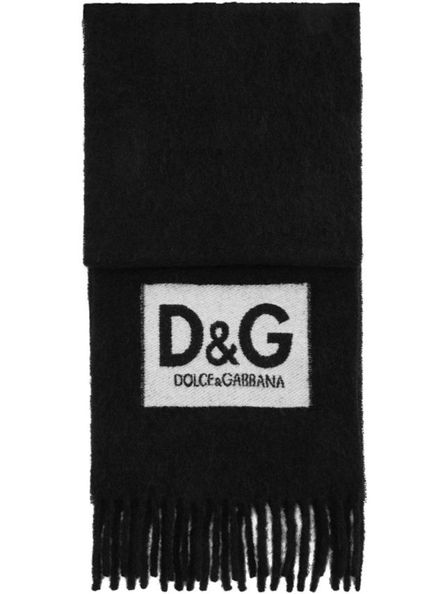 Wool Blend Scarf With Logo Intarsia In Nero Product Image