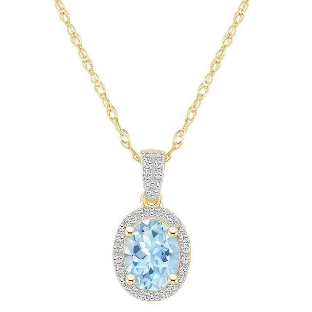 Celebration Gems 10k Gold Oval Gemstone & Lab-Created White Sapphire Halo Pendant Necklace, Womens Simulated Aquamarine Product Image