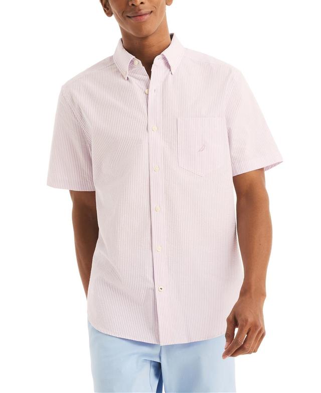 Nautica Mens Striped Seersucker Short Sleeve Button-Down Shirt Product Image