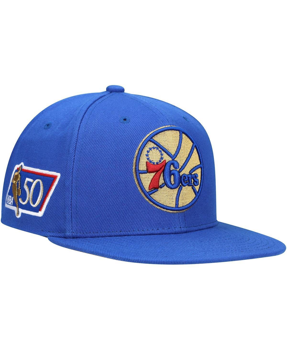 Mens Mitchell & Ness Royal Philadelphia 76ers 50th Anniversary Snapback Hat Product Image