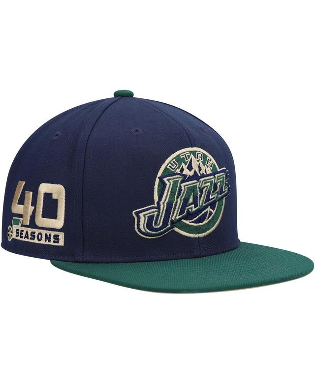 Mens Mitchell & Ness Navy Utah Jazz 40th Anniversary Hardwood Classics Grassland Fitted Hat - Navy Product Image