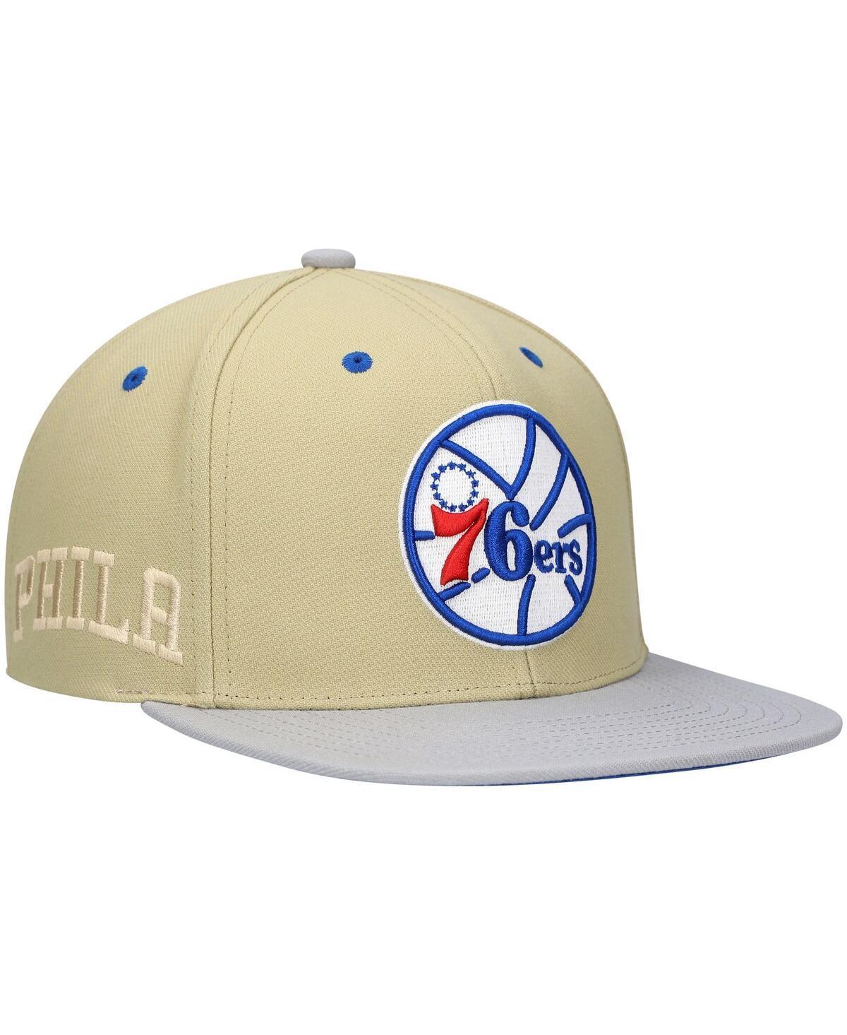 Mens Mitchell & Ness x Lids Tan Philadelphia 76ers Classic Canvas Snapback Hat Product Image