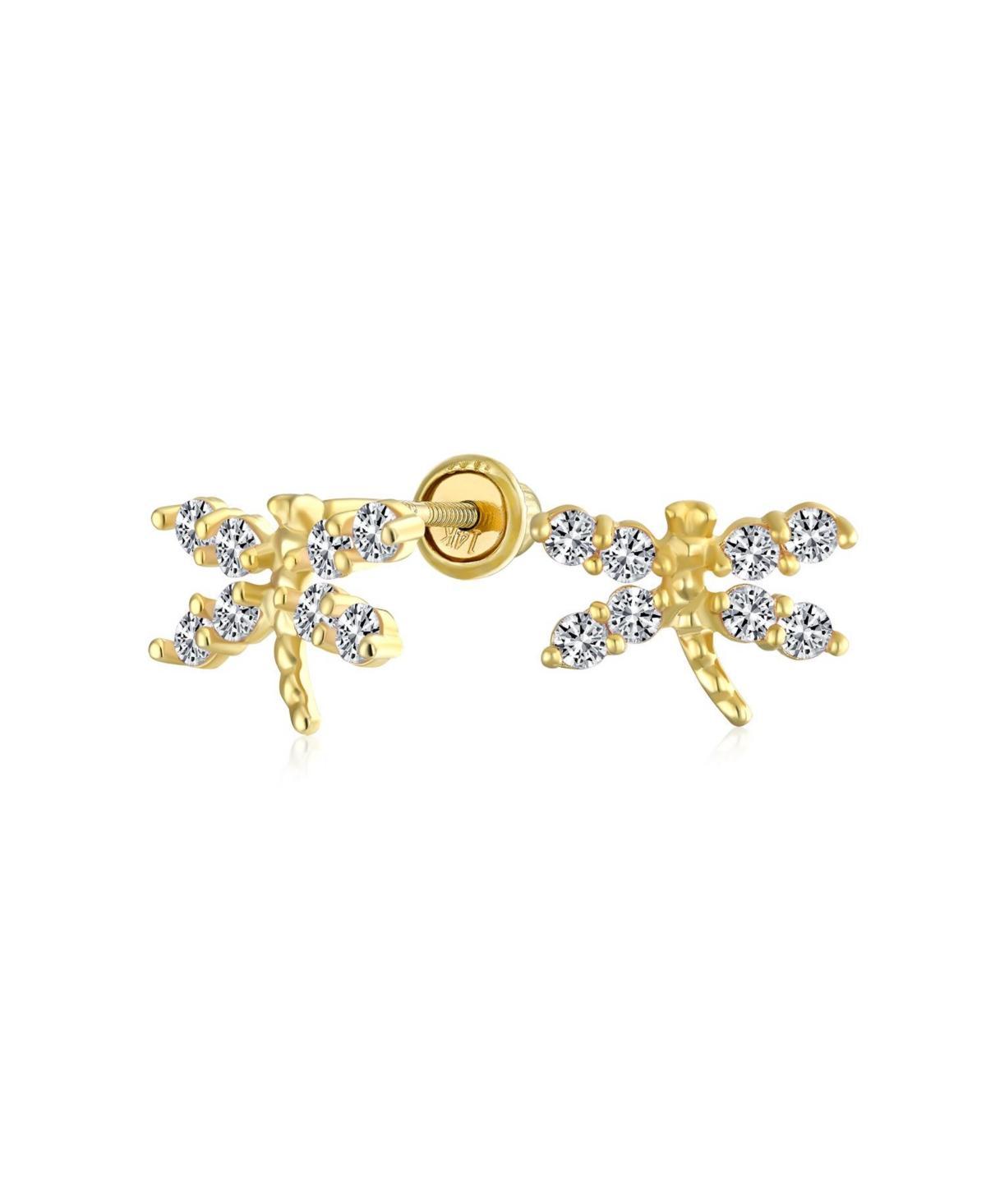 Bling Jewelry Cz Tiny Cubic Zirconia Cz Dragonfly Firefly Butterfly Stud Earrings For Women For14K Yellow Gold Screw back Product Image