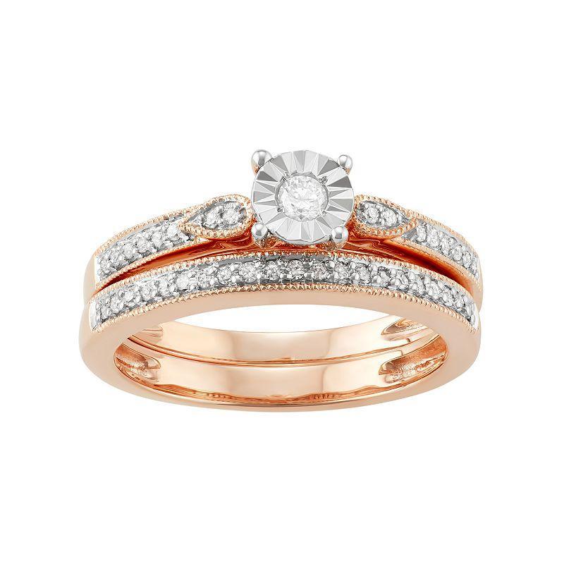 10k Rose Gold 1/4 Carat T.W. Diamond Engagement Ring Set, Womens 10k Rgold Product Image