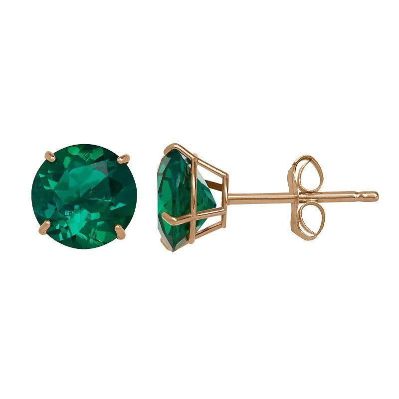 Everlasting Gold Lab Created Emerald 10K Gold Stud Earrings, Womens Product Image