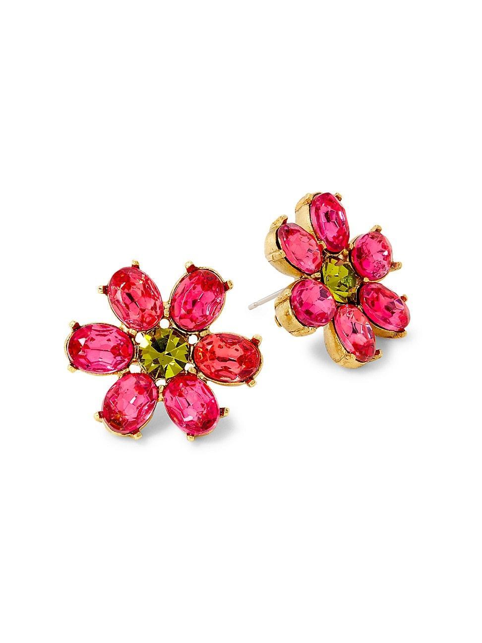 Womens Goldtone & Crystal Glass Flower Stud Earrings Product Image