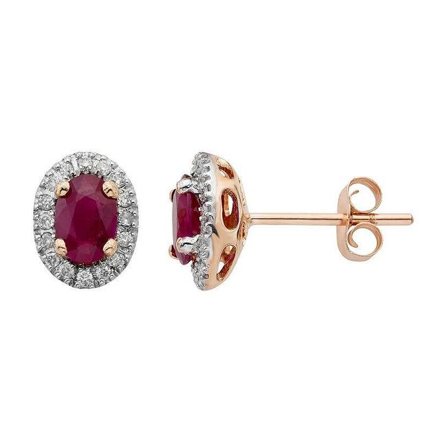 14k Rose Gold 1/6 Carat T.W. IGL Certified Diamond & Ruby Oval Earrings, Womens, White Product Image