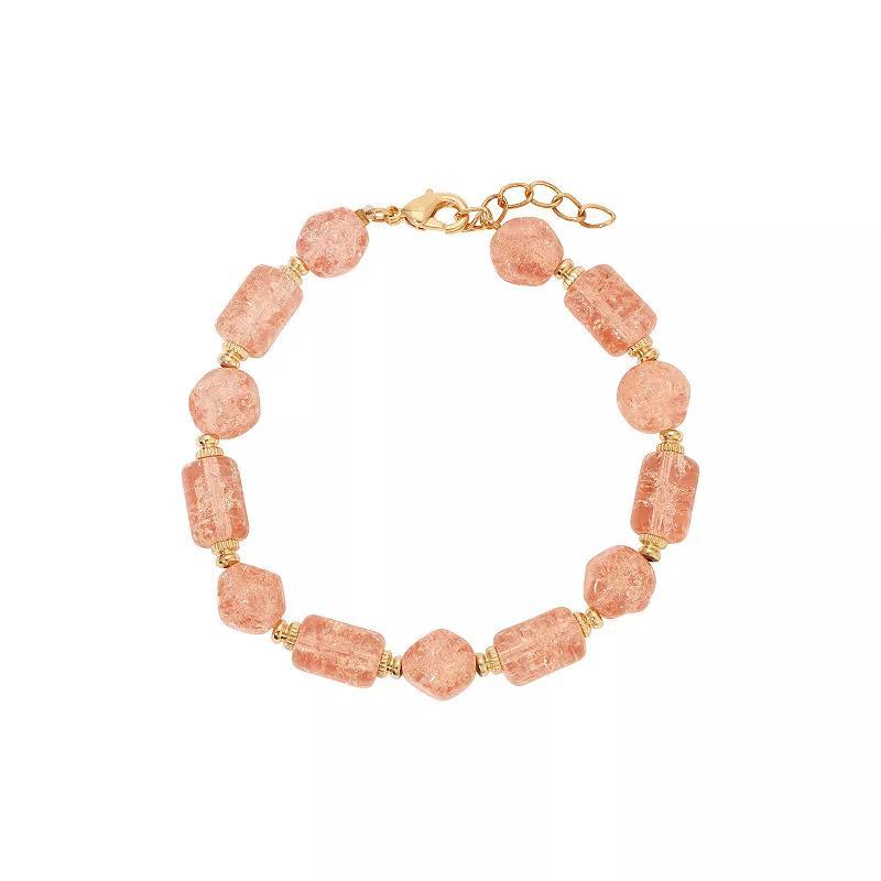 1928 Gold Tone Peach Cracked Glass Beaded Bracelet, Womens, Pink Product Image