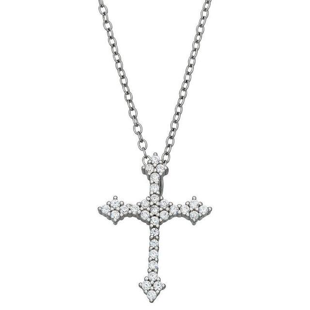 Contessa Di Capri Sterling Silver Cubic Zirconia Cross Pendant Necklace, Womens Sterling Silver Clear Product Image