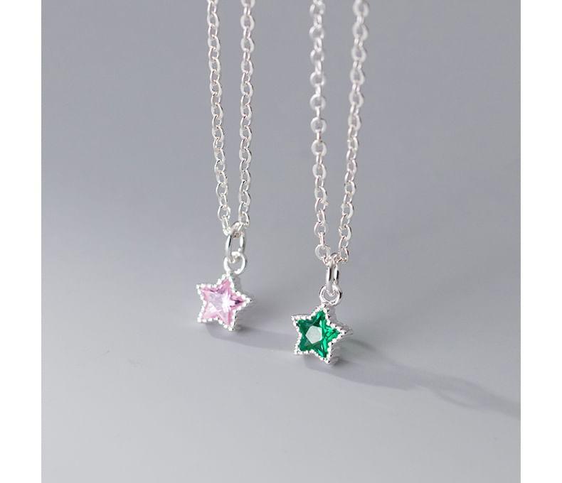 925 Sterling Silver Rhinestone Star Pendant Necklace Product Image