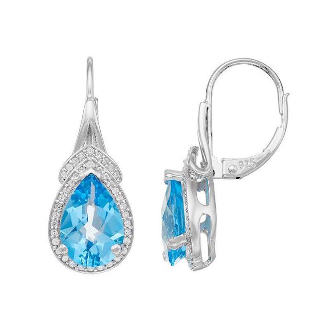 Sterling Silver Blue Topaz & Lab-Created White Sapphire Teardrop Earrings, Womens Product Image