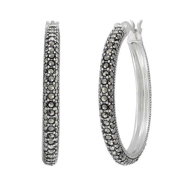 Lavish by TJM Sterling Silver Marcasite Hoop Earrings, Womens Product Image