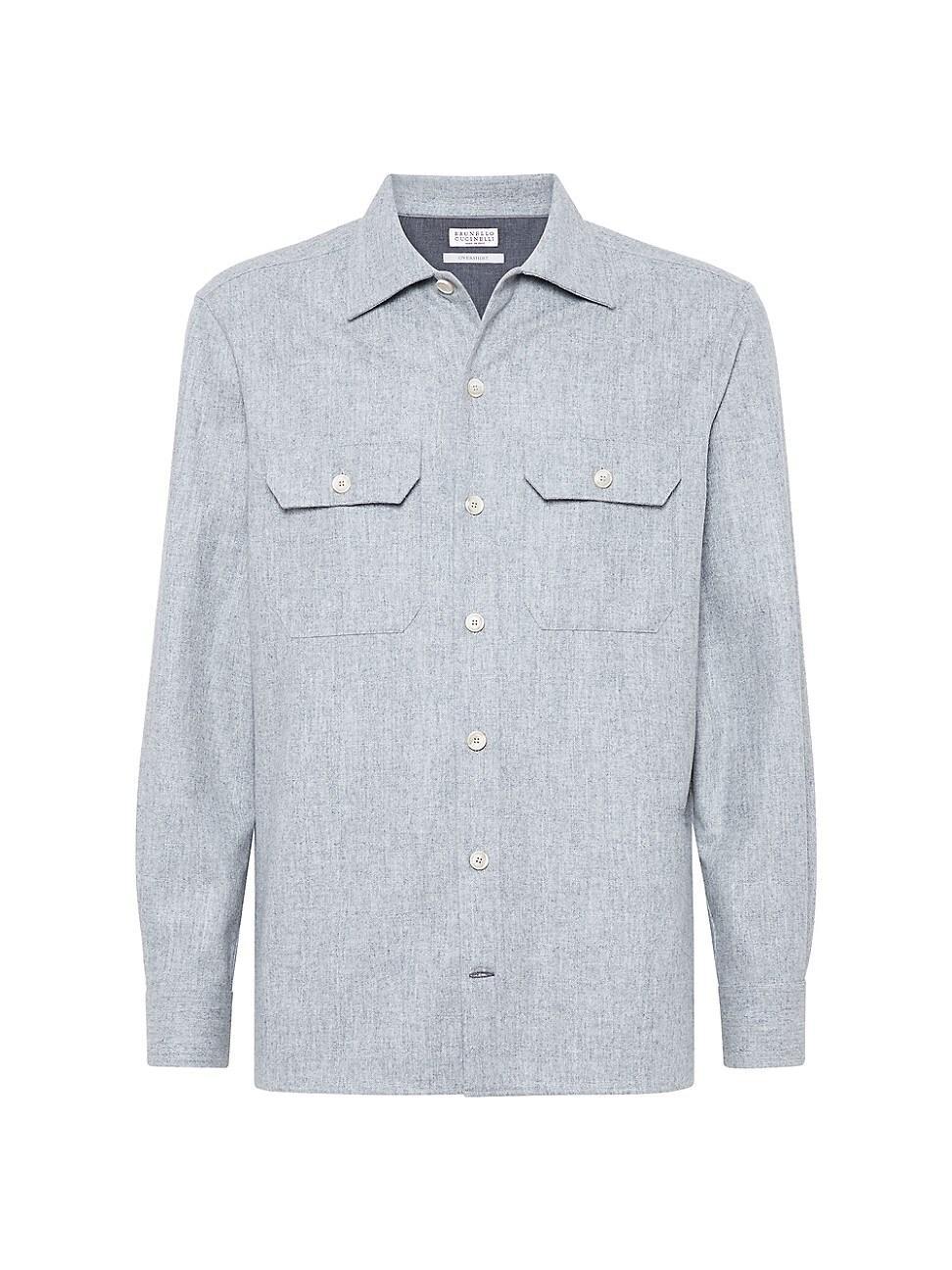 Mens Virgin Wool Flannel Overshirt with Chest Pockets Product Image