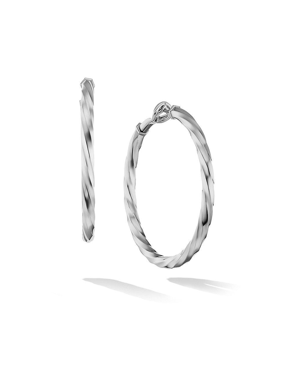 Womens Cable Edge Hoop Earrings In Sterling Silver Product Image