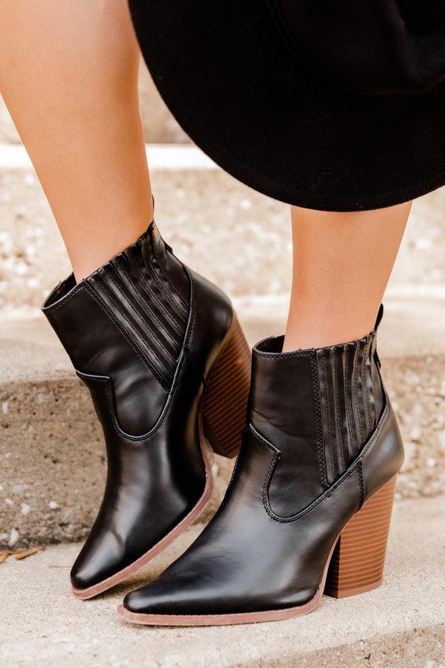 Cheyenne Black Pointed Toe Western Booties FINAL SALE Product Image