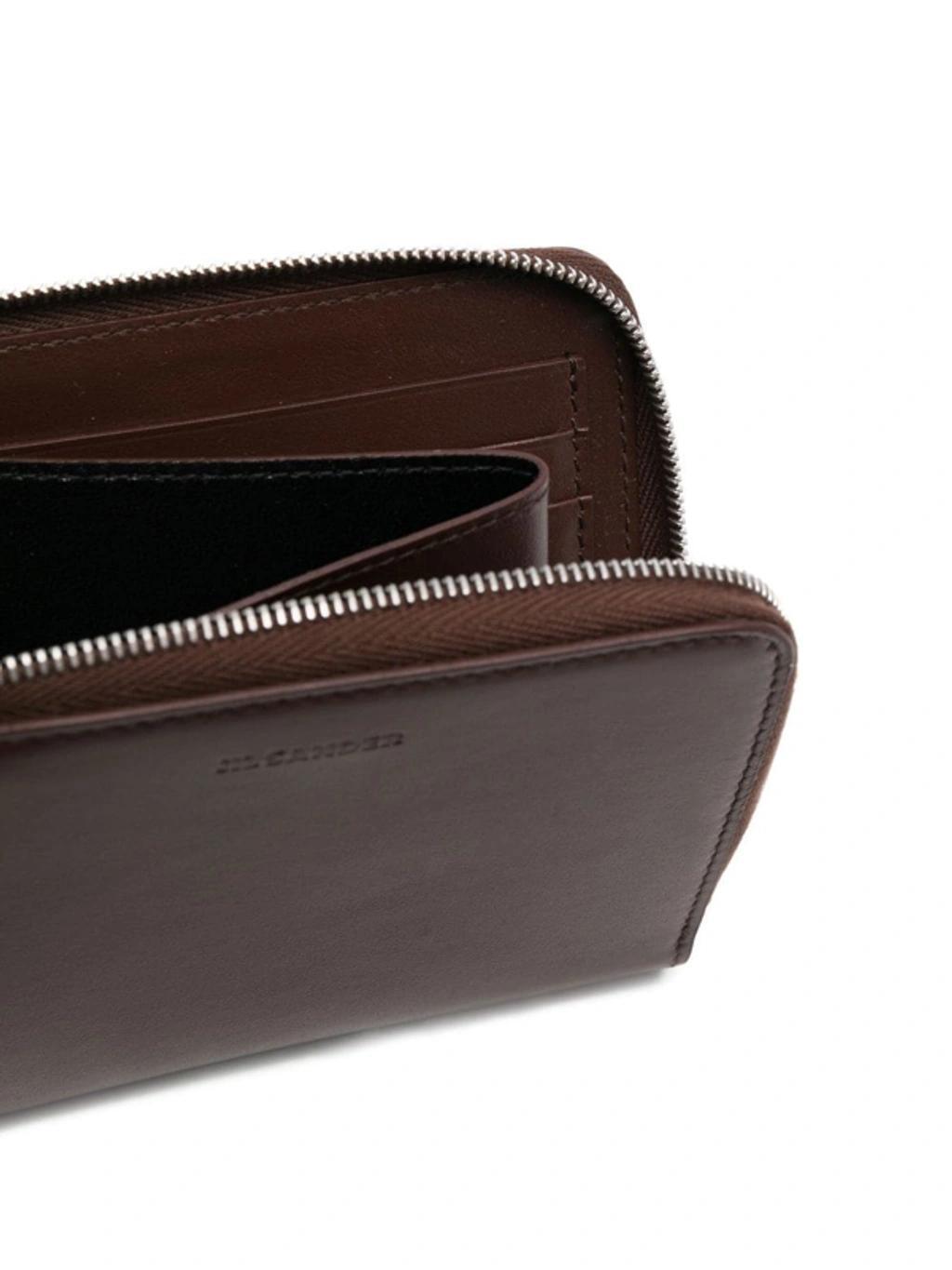 JIL SANDER Embossed-logo Zip-up Card Holder In Brown Product Image