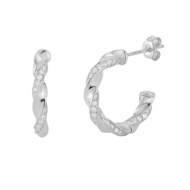 Sunkissed Sterling Cubic Zirconia Twist C-Hoop Earrings, Womens, Silver Product Image