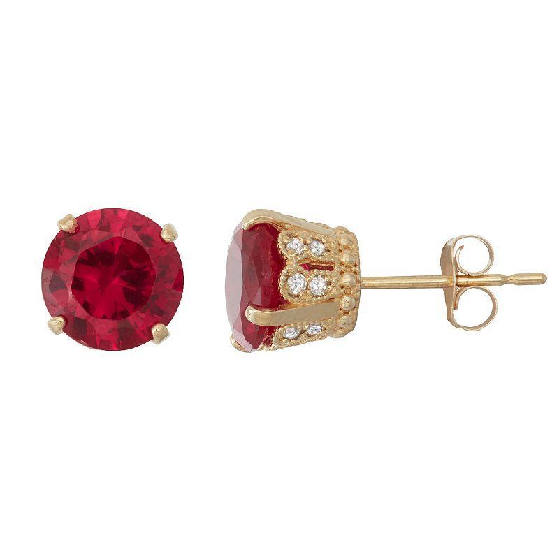 Designs by Gioelli 10k Gold Lab-Created Ruby & Diamond Stud Earrings, Womens, 10k Goold Product Image