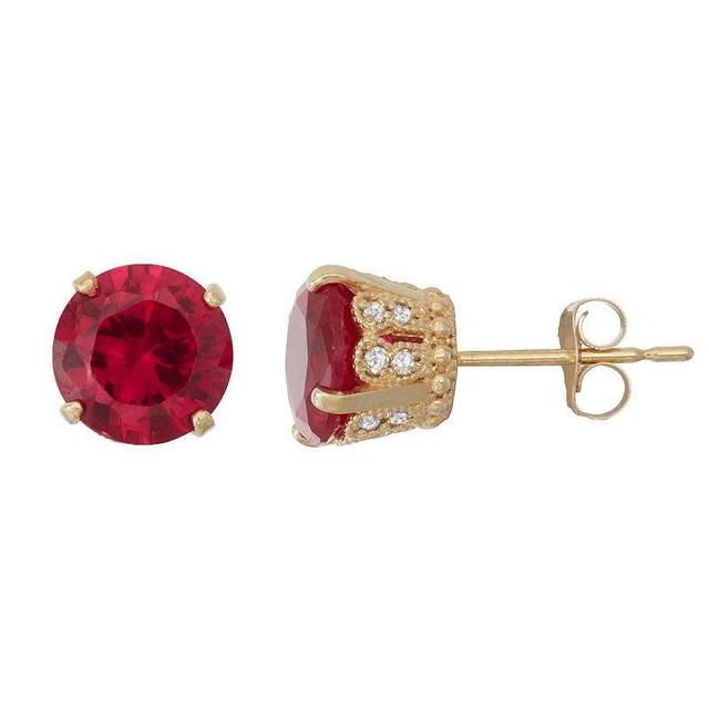 Designs by Gioelli 10k Gold Lab-Created Ruby & Diamond Stud Earrings, Womens, Red Product Image