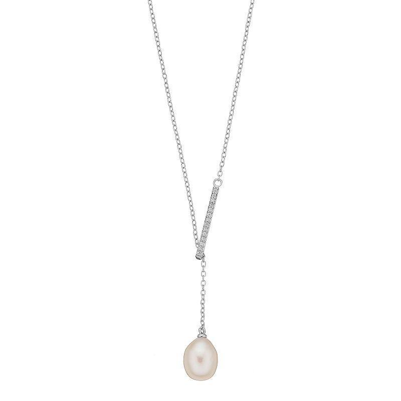 Sterling Silver Freshwater Cultured Pearl & Cubic Zirconia Lariat Necklace, Womens, White Product Image