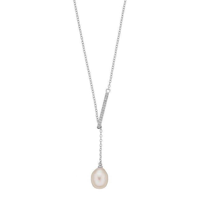 Sterling Silver Freshwater Cultured Pearl & Cubic Zirconia Lariat Necklace, Womens, White Product Image