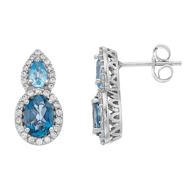 Sterling Silver Lab-Created Blue Topaz & Lab-Created White Sapphire Stud Earrings, Womens Product Image