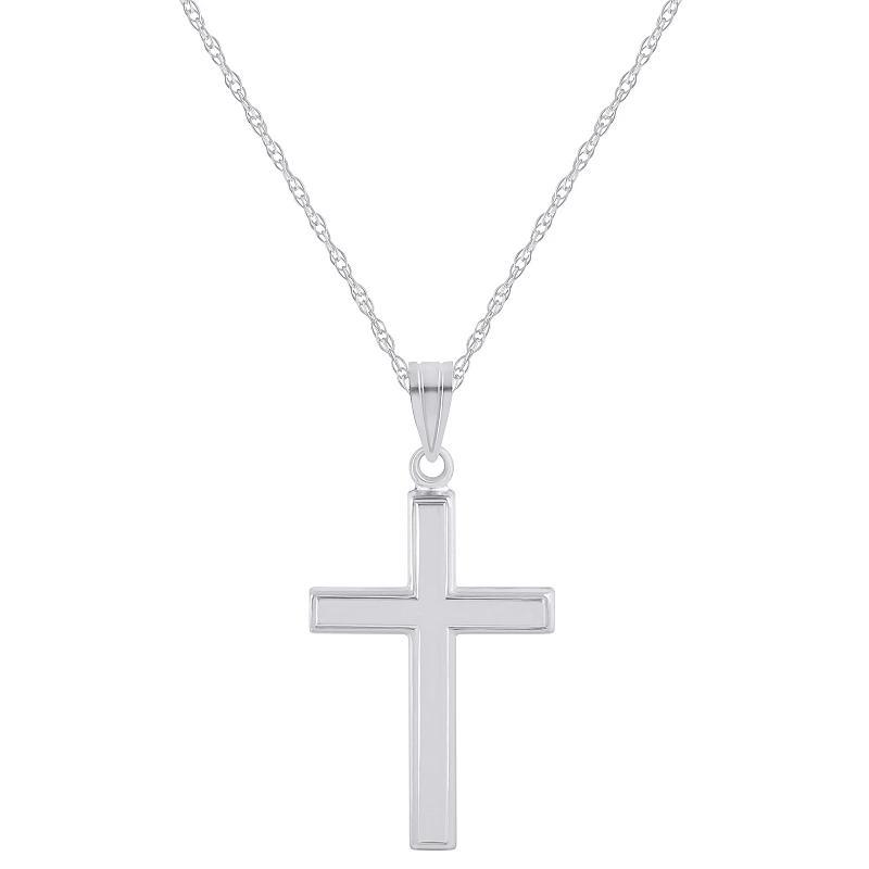 14k White Gold Cross Pendant Necklace, Womens Product Image