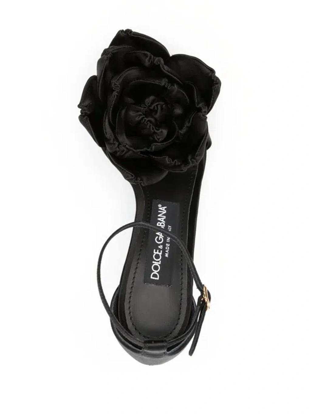 DOLCE & GABBANA Black Floral Heeled Sandals Product Image