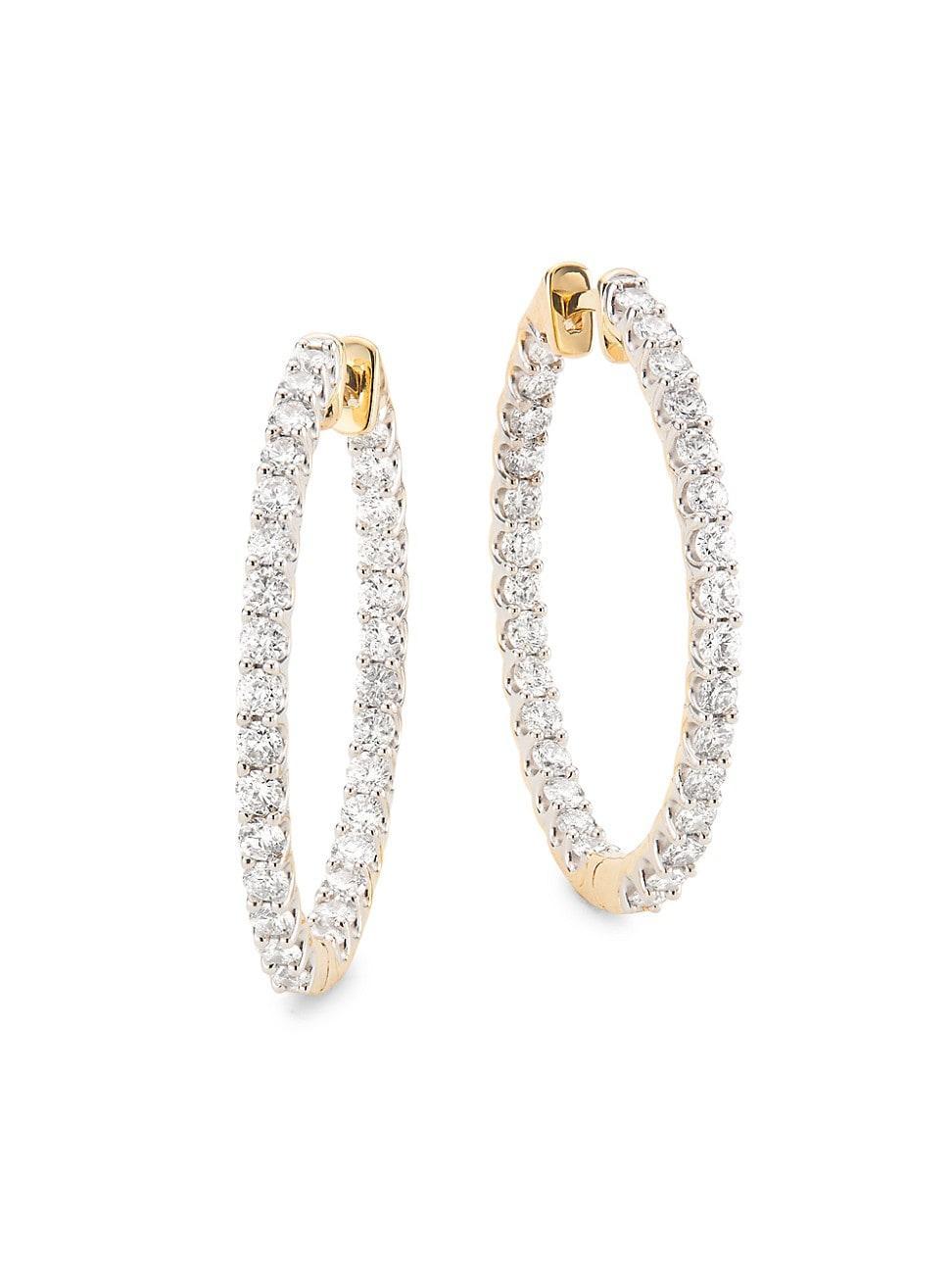 Womens 14K Yellow Gold & 2 TCW Diamond Inside-Out Hoop Earrings Product Image