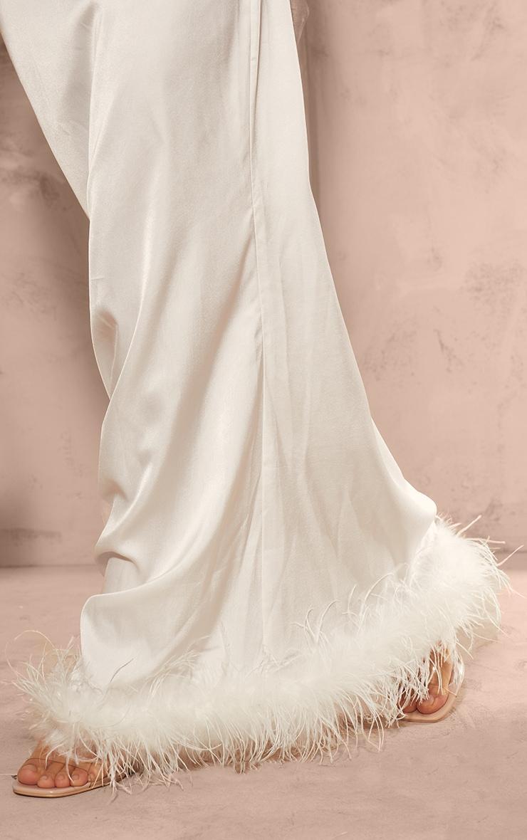 White Feather Trim Satin Maxi Skirt Product Image