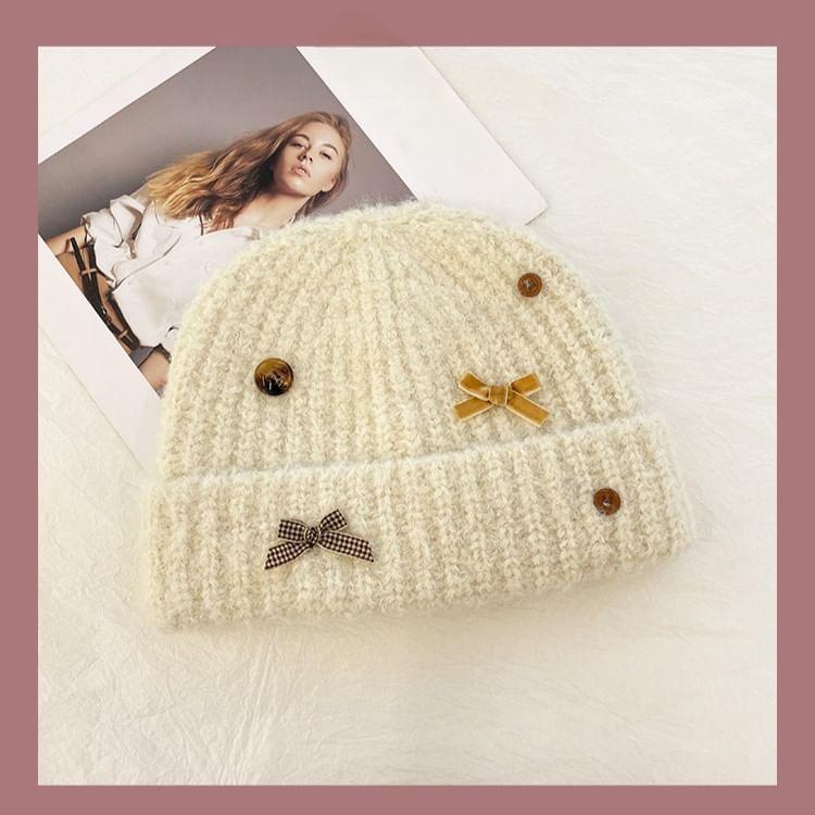 Ribbon Buttoned Knit Beanie product image