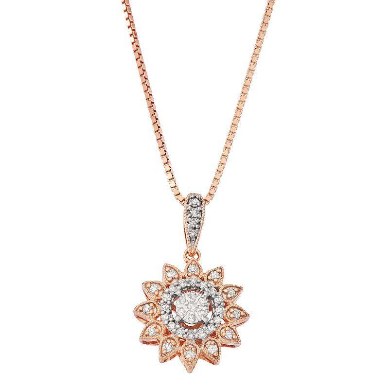 10k Gold Over Sterling Silver 1/5 Carat T.W. Diamond Starburst Pendant Necklace, Womens Pink Tone Product Image