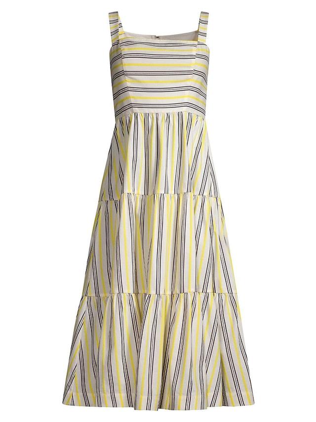 Tiered Striped Square-Neck Midi Dress Product Image