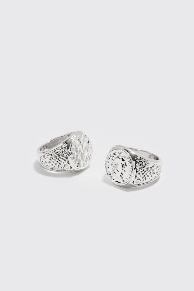 2 Pack Signet Rings In Silver | boohooMAN USA Product Image