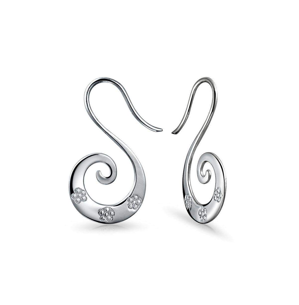 Artisan Tribal Flower Blossom Swirl Wire Spiral Pull Through Hoop Threader Earrings For Women Teen .925 Sterling Silver Product Image