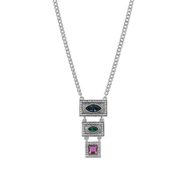 1928 Silver Tone Blue Green and Purple Necklace, Womens Product Image