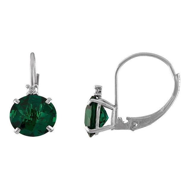 Tiara 10k White Gold Lab-Created Emerald & Diamond Accent Leverback Earrings, Womens Product Image