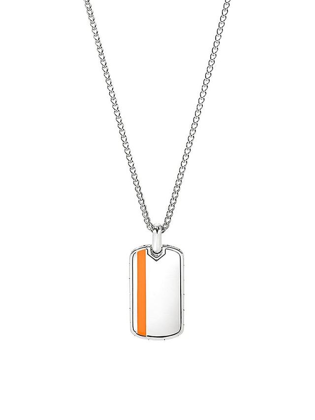 Mens Sterling Silver & Enamel Tag Pendant Necklace Product Image